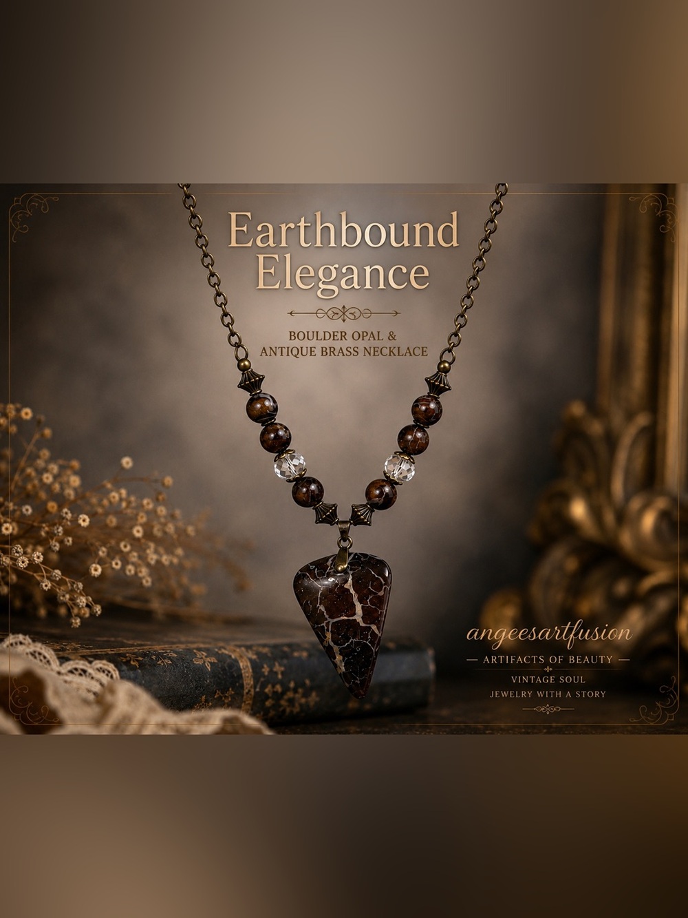 “Earthbound Elegance”-Boulder Opal Pendant and Beads Necklace